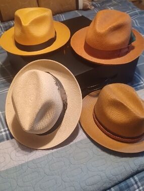 Set Of 4 Summer Straw Fedoras - Med Brim